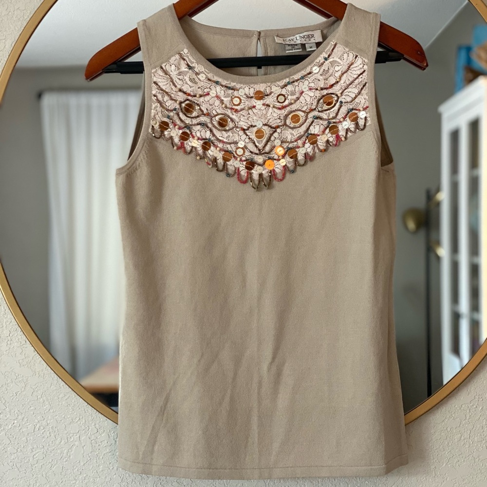 VINTAGE Kay Unger New York Beaded Embellished Sweater Tank Size Medium